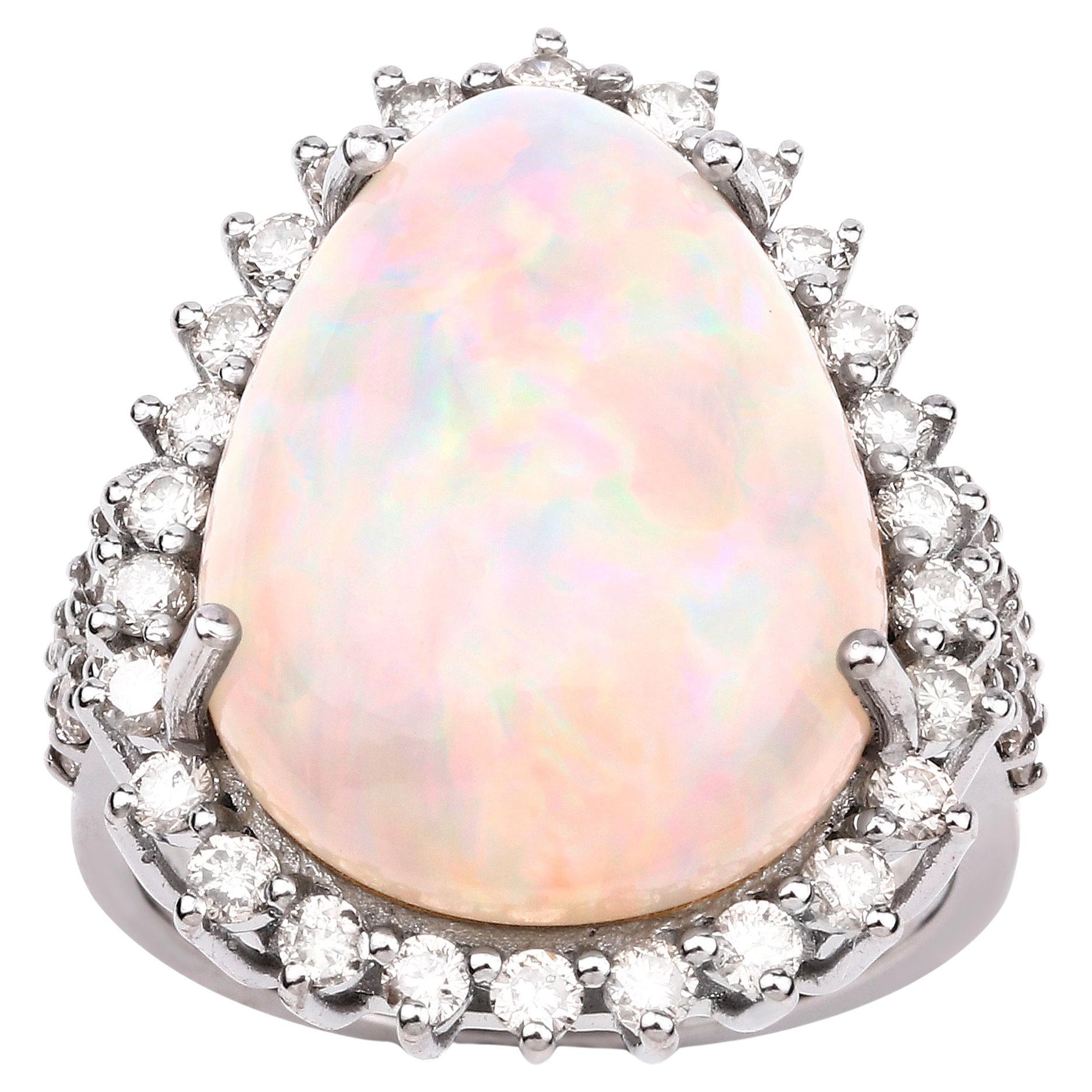Large Opal Cocktail Ring Diamond Setting 12.6 Carats