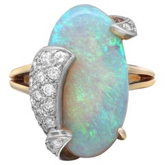 Large Opal & Diamond Ladies Cocktail Ring 18K Yellow Gold