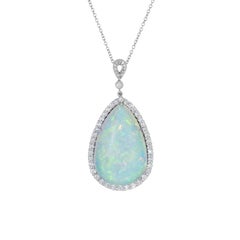 Large Opal Diamond Pendant Necklace 