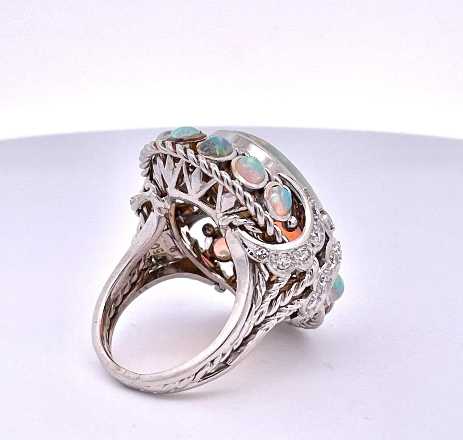 Contemporary Large Opal Diamond Ring 18K 6.75 For Sale