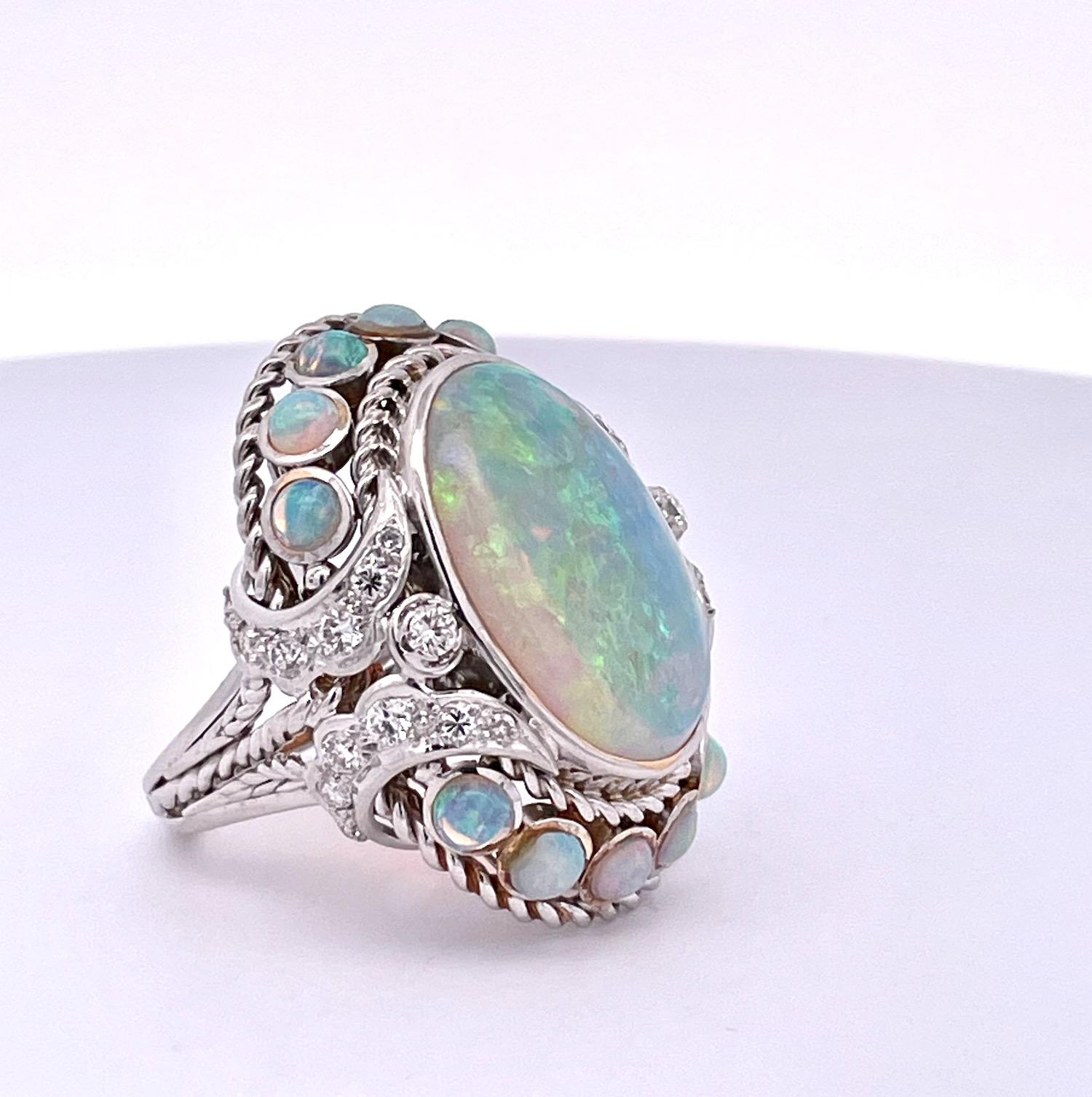 Large Opal Diamond Ring 18K 6.75 In Good Condition For Sale In North Hollywood, CA