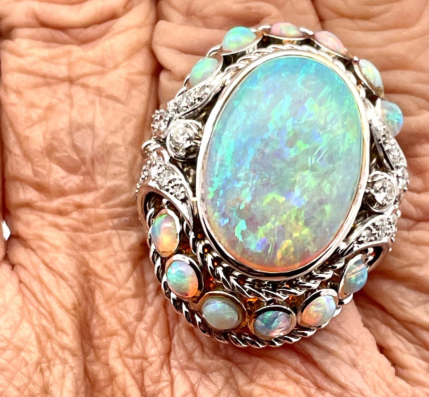 Large Opal Diamond Ring 18K 6.75 For Sale 1