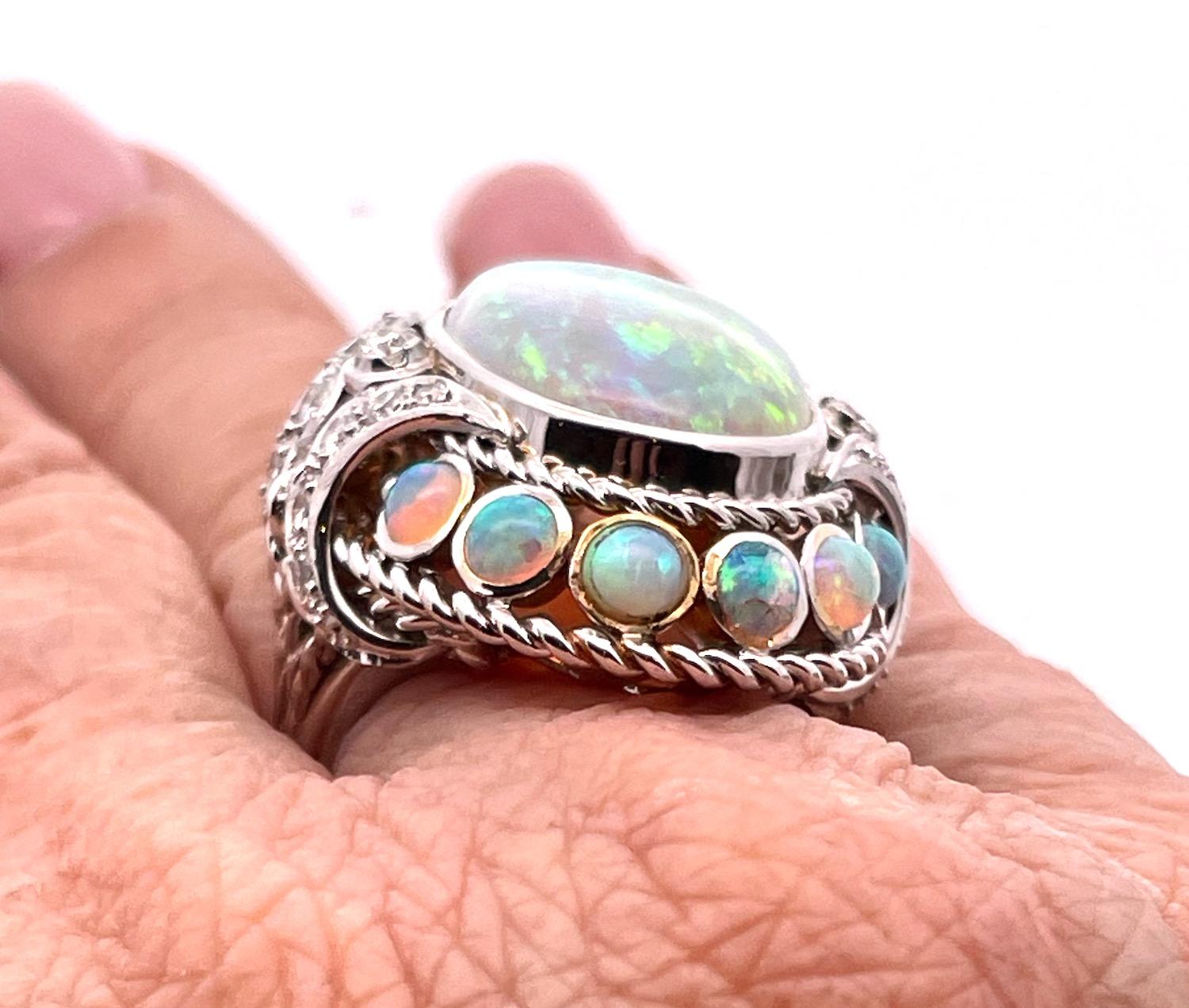 Large Opal Diamond Ring 18K 6.75 For Sale 2