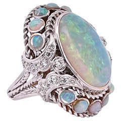 Large Opal Diamond Ring 18K 6.75