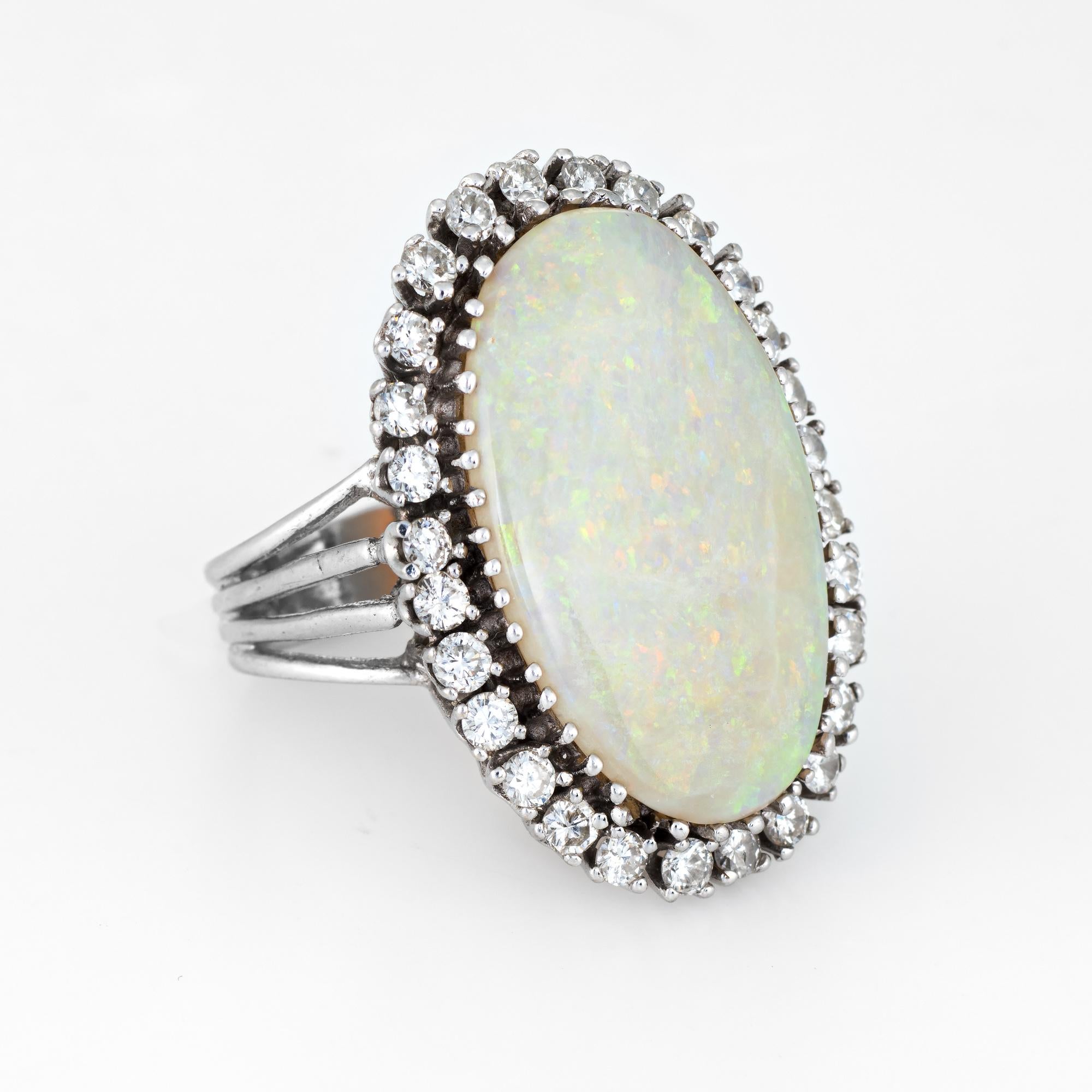Modern Opal Diamond Ring Vintage 14 Karat Gold Big Oval Cocktail Estate Fine Jewelry