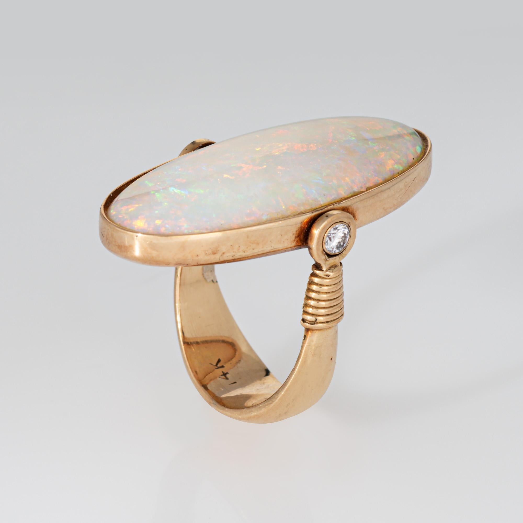 Modern Large Opal Flip Ring Sz 6.5 Vintage 14k Yellow Gold Cocktail Estate Jewelry