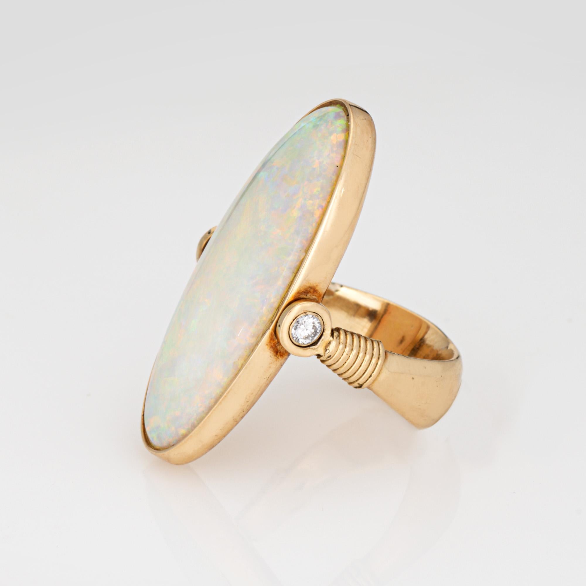 Cabochon Large Opal Flip Ring Sz 6.5 Vintage 14k Yellow Gold Cocktail Estate Jewelry