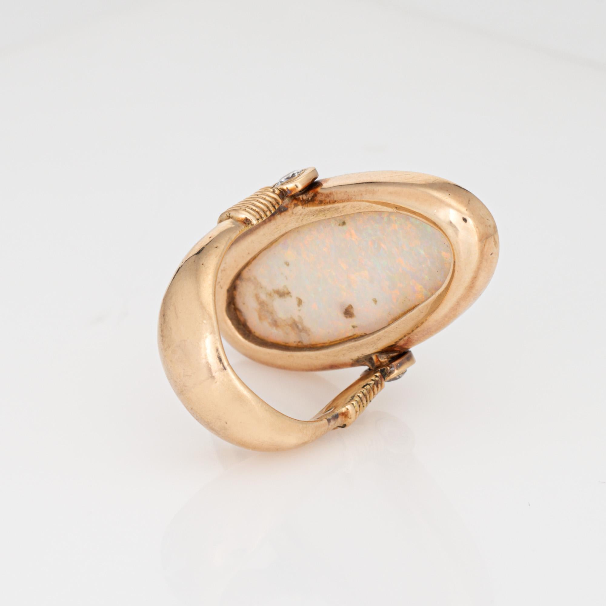 Large Opal Flip Ring Sz 6.5 Vintage 14k Yellow Gold Cocktail Estate Jewelry In Good Condition In Torrance, CA
