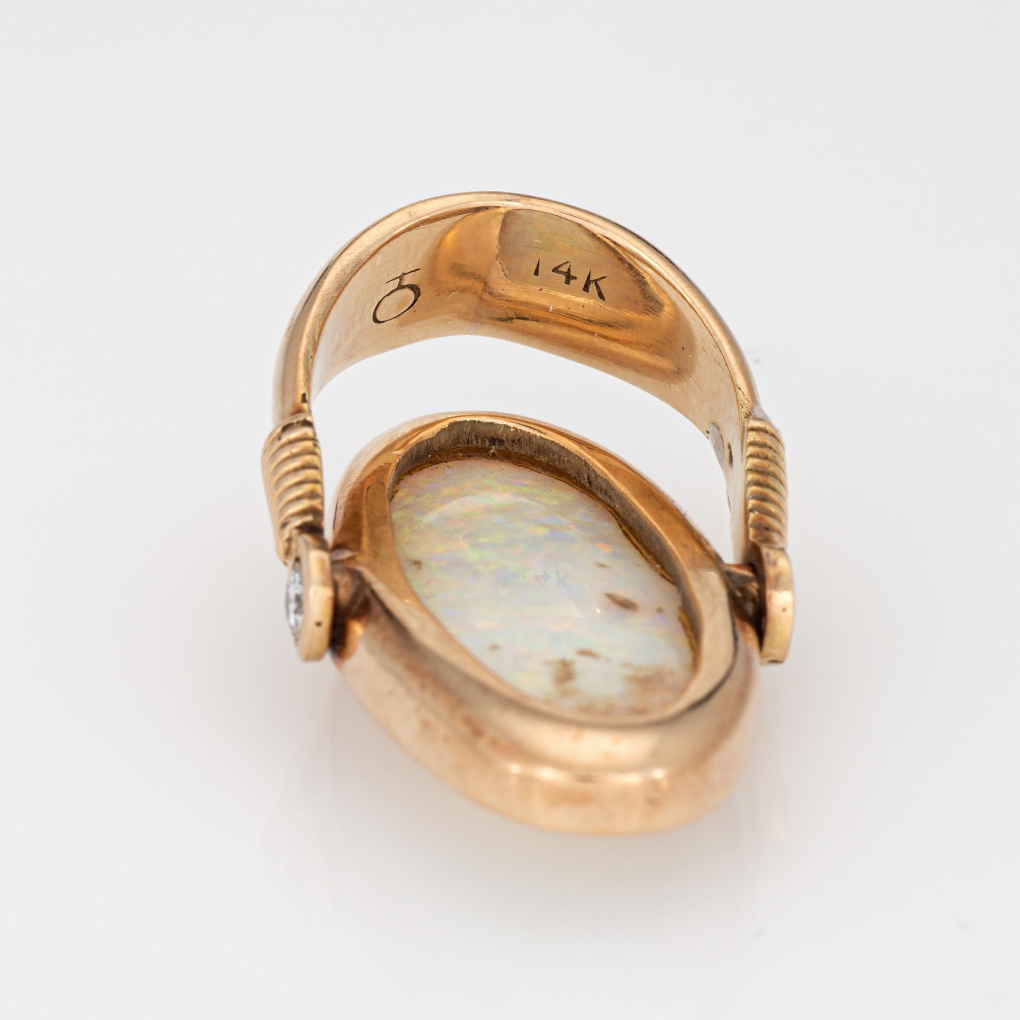 Large Opal Flip Ring Sz 6.5 Vintage 14k Yellow Gold Cocktail Estate Jewelry 1