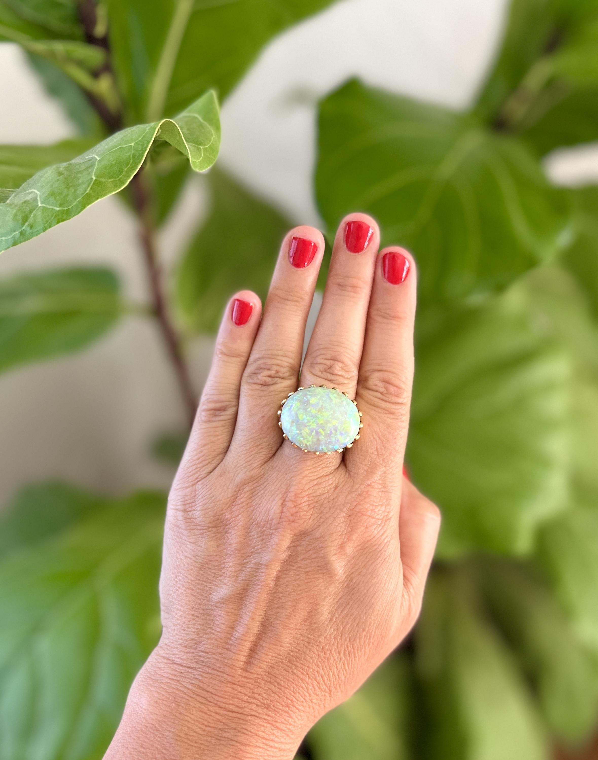 Women's or Men's Large Opal Gold French Ring