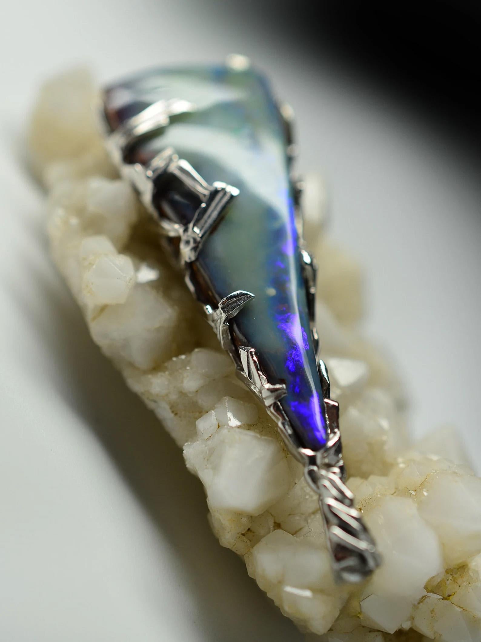 Large Opal Necklace silver Blue Genuine Australian Gemstome LOTR Style Pendant For Sale 2