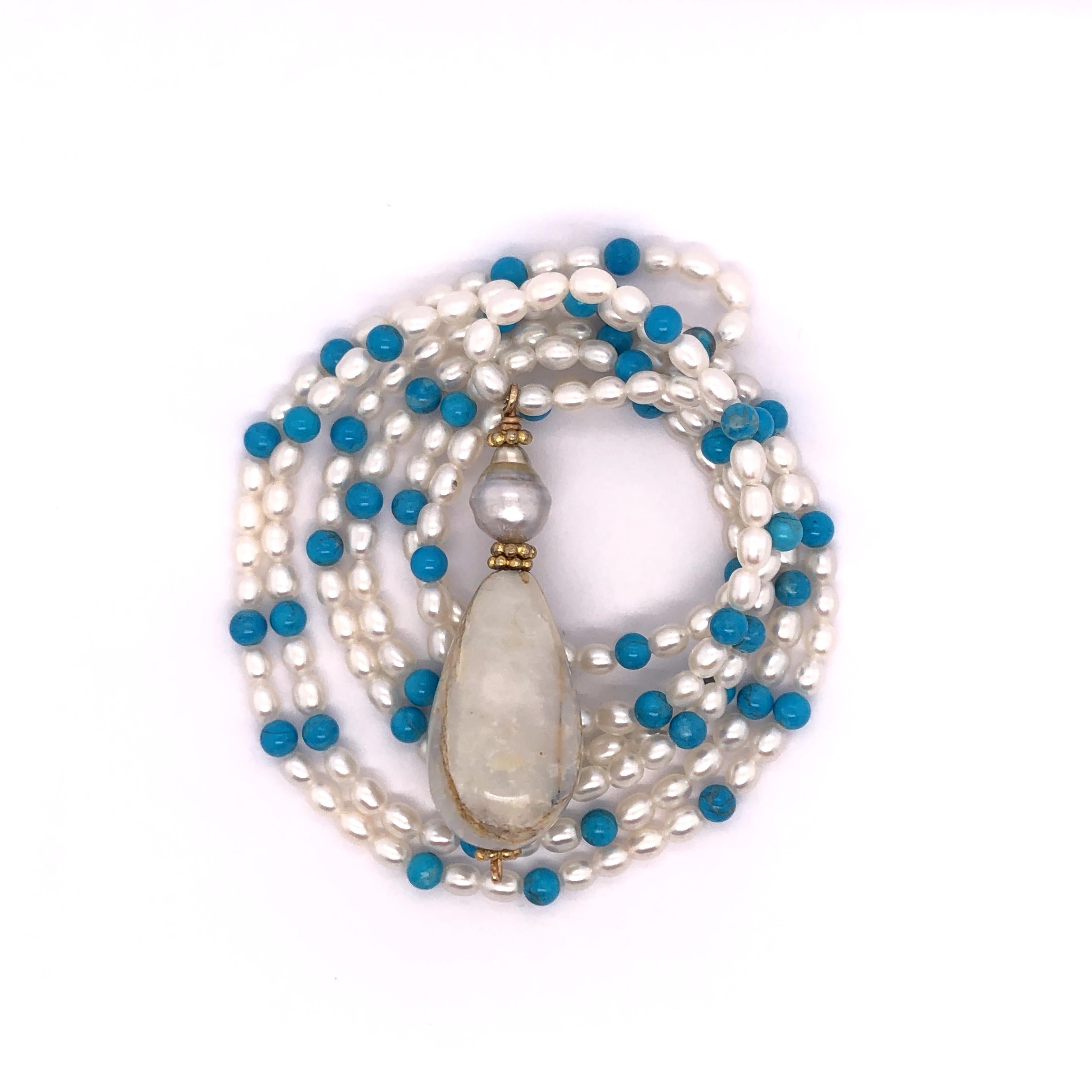 Contemporary Large Opal Pearl and Turquoise Necklace