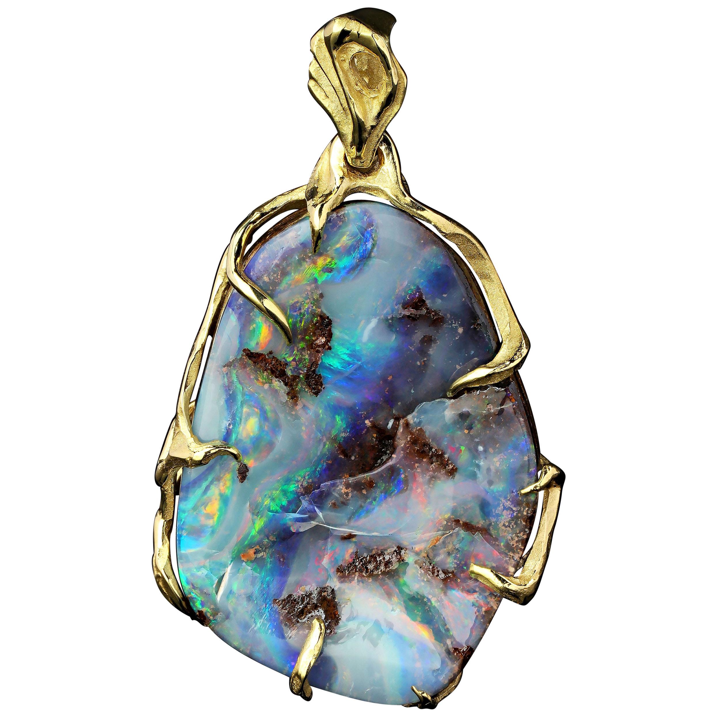 Large Opal Pendant Necklace Yellow Gold