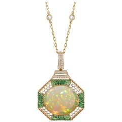 Goshwara Opal Cabochon With Tsavorites And Diamond Pendant