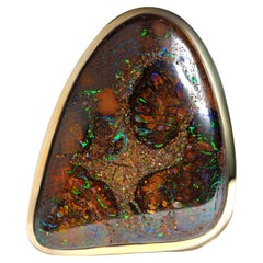 Anillo grande de ópalo vintage Plata dorada de 18 quilates Cabujón arco iris grueso Regalo unisex