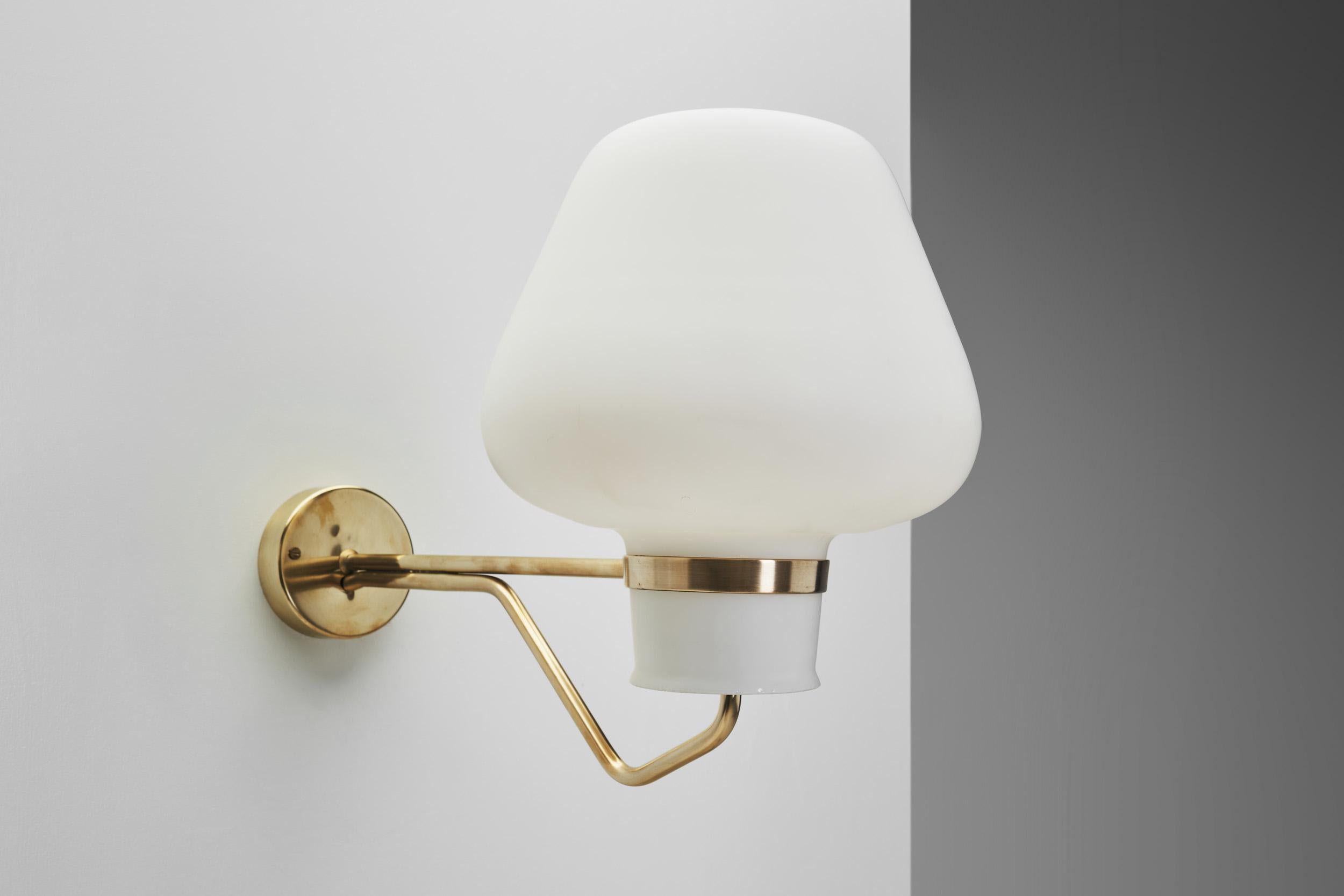 Large Opaline Glass and Brass Wall Lamps by Erik Gunnar Asplund, Sweden 1940s 5