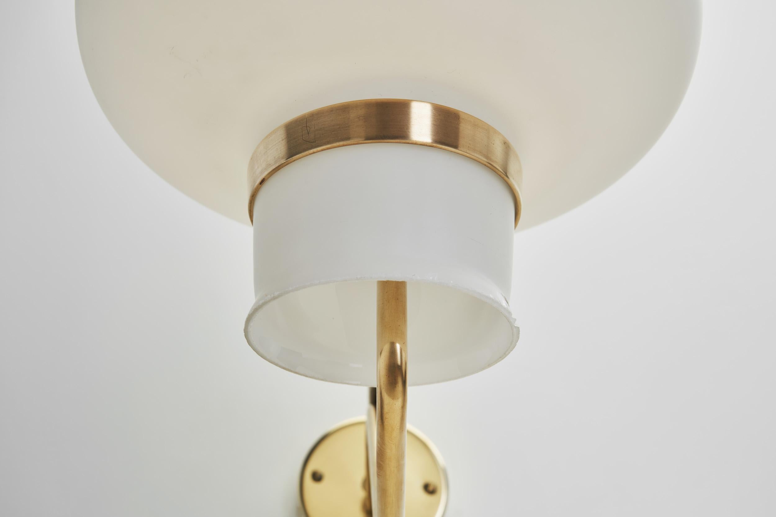 Large Opaline Glass and Brass Wall Lamps by Erik Gunnar Asplund, Sweden 1940s 9