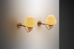 Large Opaline Glass and Brass Wall Lamps by Erik Gunnar Asplund, Sweden 1940s