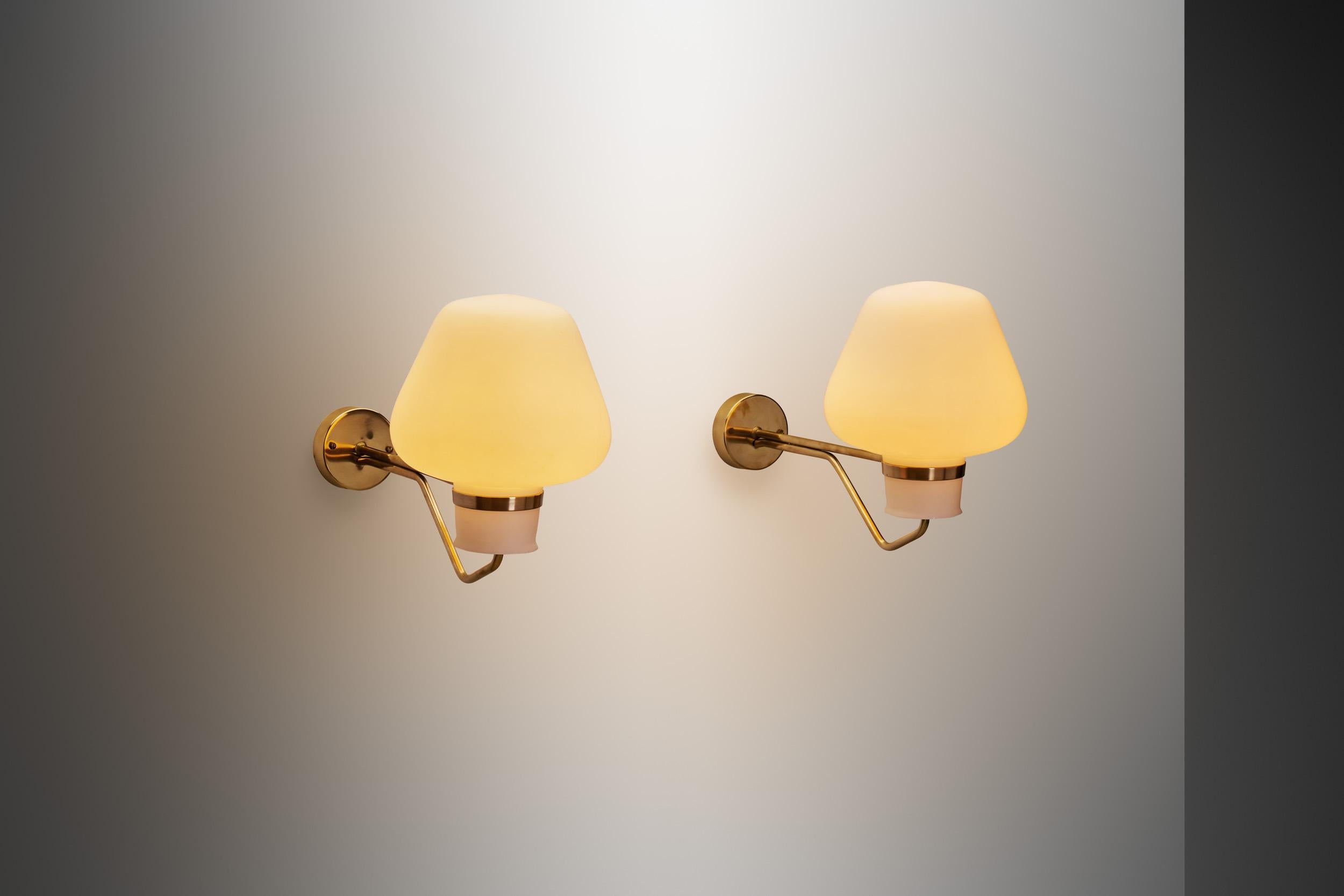 Swedish Large Opaline Glass and Brass Wall Lamps by Erik Gunnar Asplund, Sweden 1940s