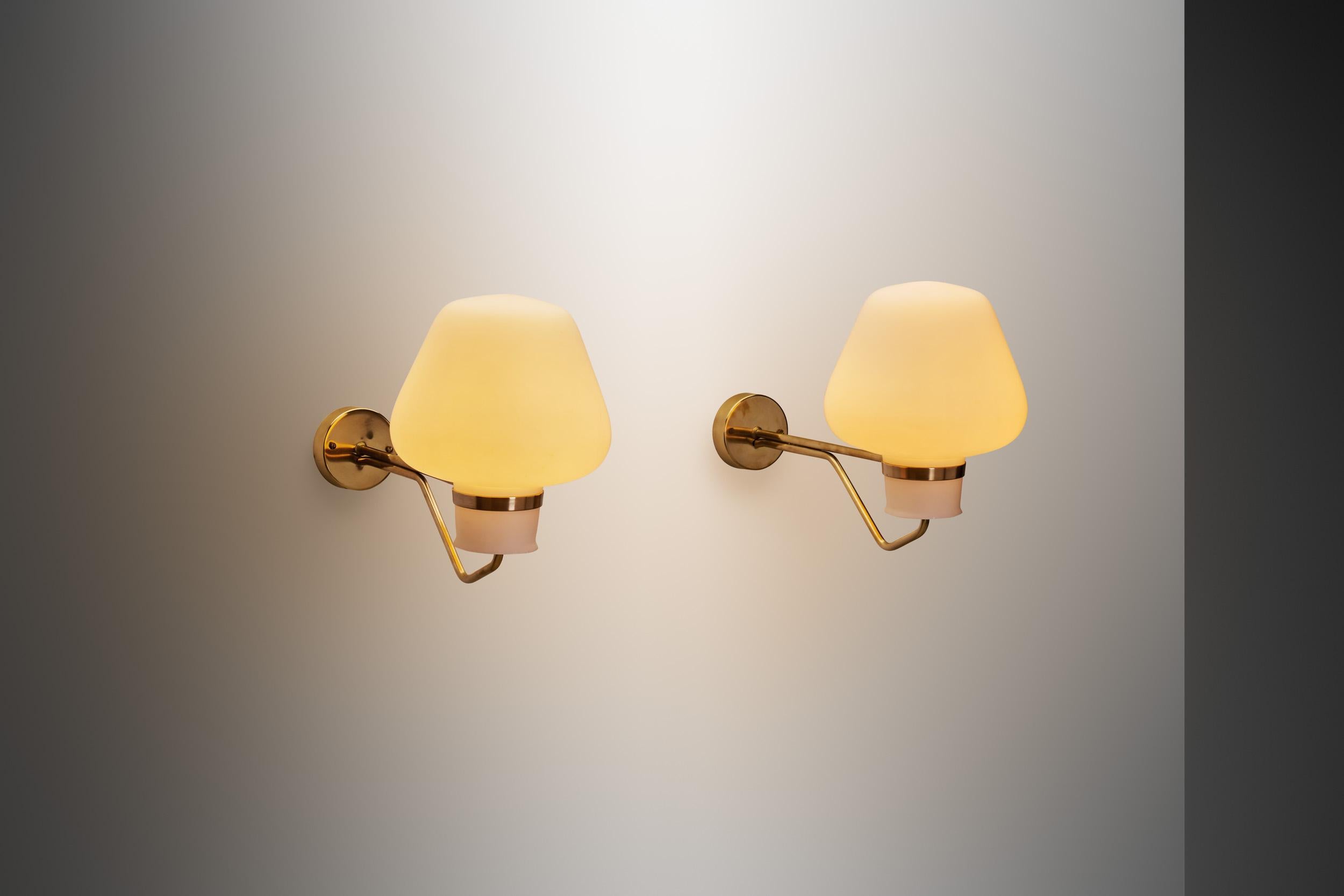 Swedish Large Opaline Glass and Brass Wall Lamps by Erik Gunnar Asplund, Sweden 1940s For Sale