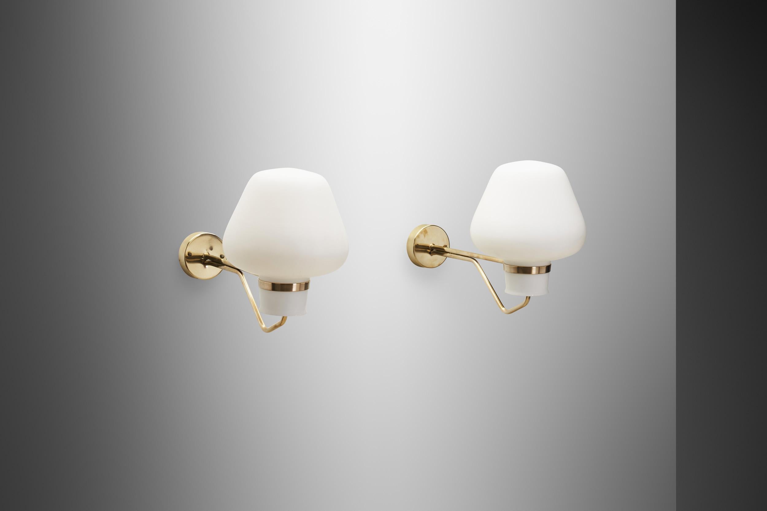 Large Opaline Glass and Brass Wall Lamps by Erik Gunnar Asplund, Sweden 1940s In Good Condition For Sale In Utrecht, NL
