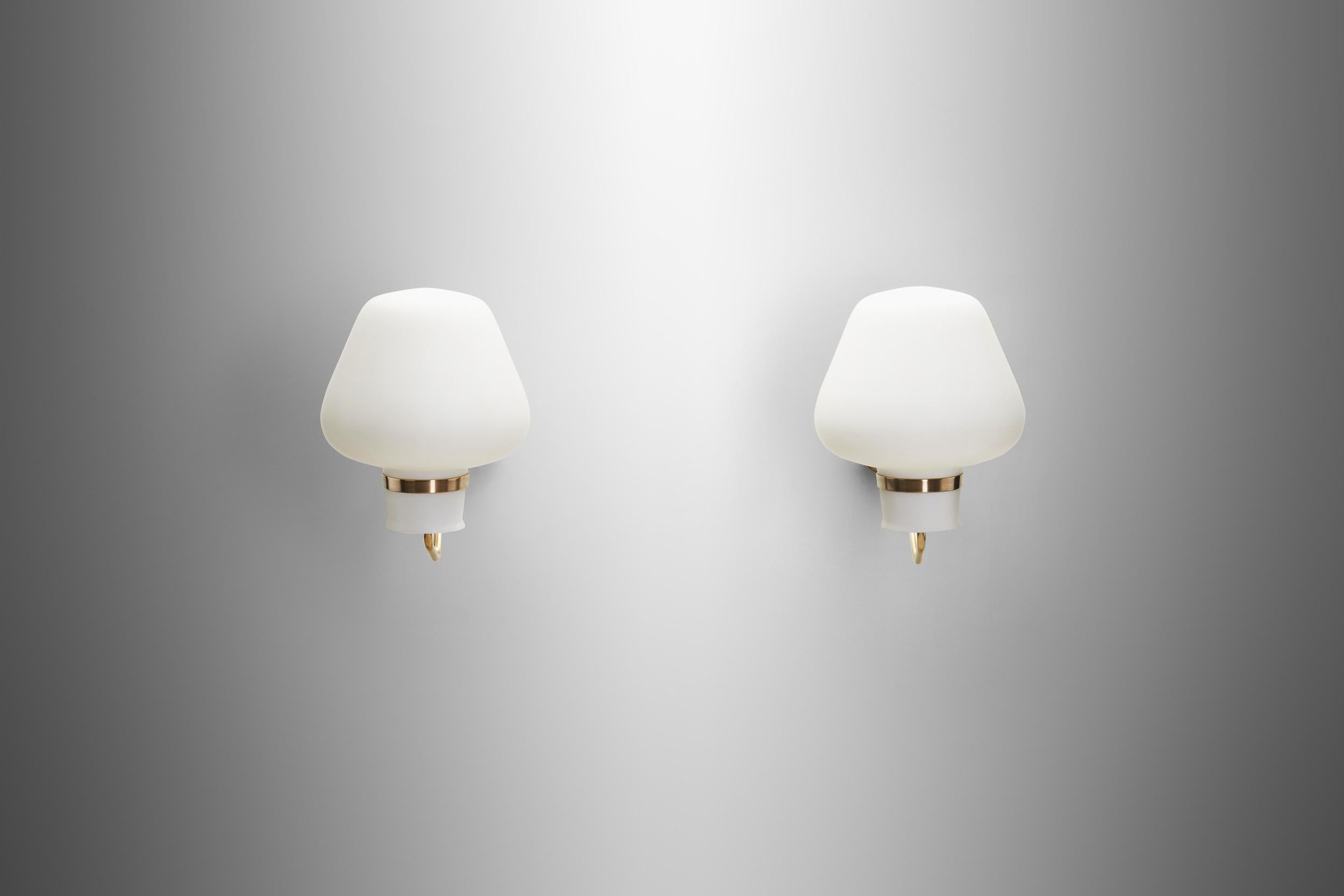 Large Opaline Glass and Brass Wall Lamps by Erik Gunnar Asplund, Sweden 1940s For Sale 1
