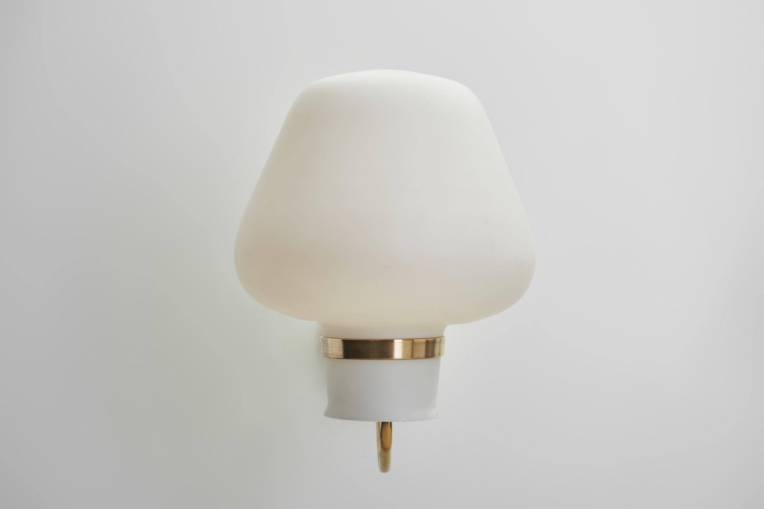 Large Opaline Glass and Brass Wall Lamps by Erik Gunnar Asplund, Sweden 1940s For Sale 2