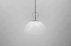 Large Opaline Glass and Chrome Pendant Lamp, 1960s