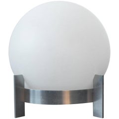 Large Opaline Glass Ball on Aluminium Stand, 1960s-1970s