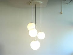 Large Opaline Glass Globe Chandelier for Glashütte Limburg, Germany, 1970s