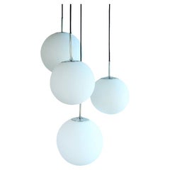 Large Opaline Glass Globe Chandelier for Glashütte Limburg, Germany, 1970s