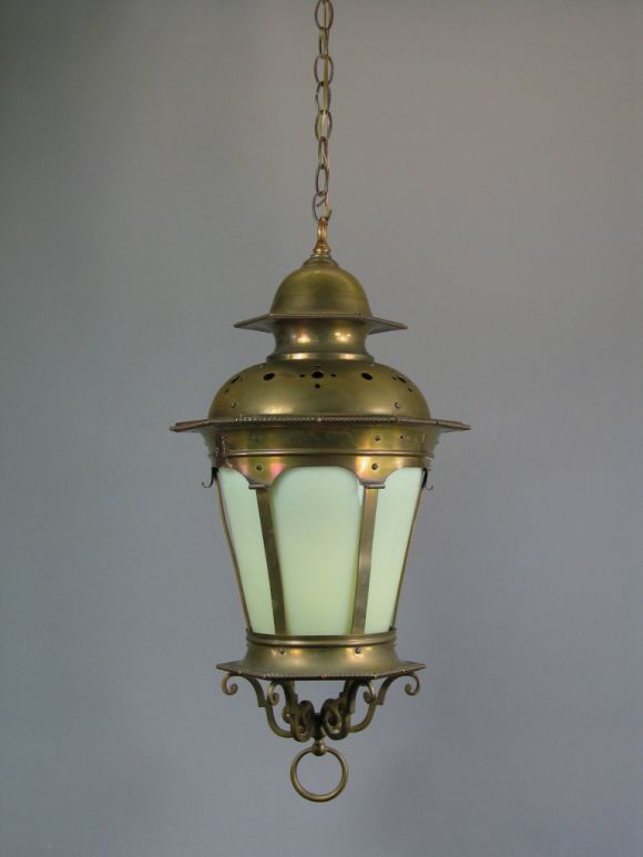 Nautical Large handmade brass lantern with cone shaped opaline  glass 
needs rewiring