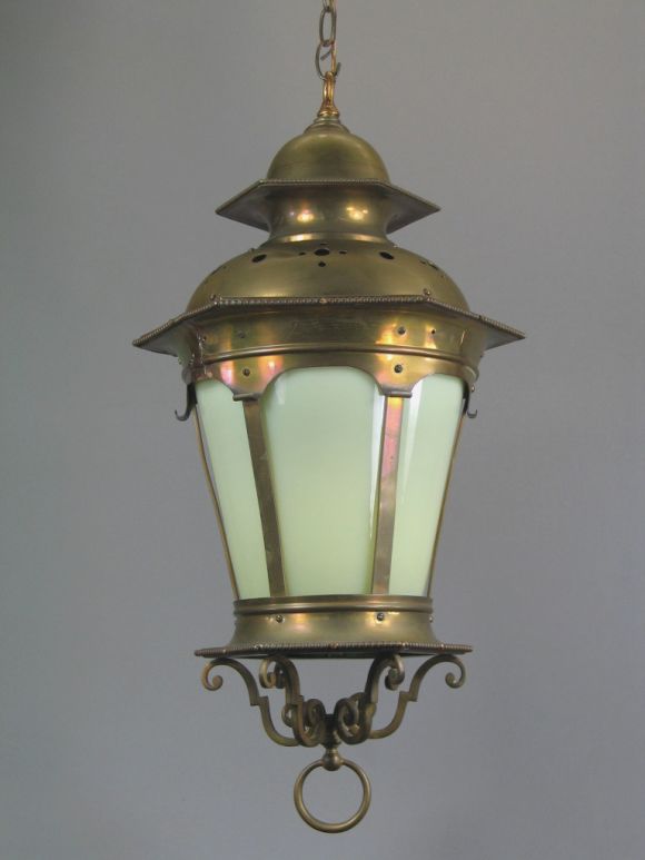 Large Vintage  Opaline Glass Lantern, circa 1920s In Good Condition For Sale In Douglas Manor, NY