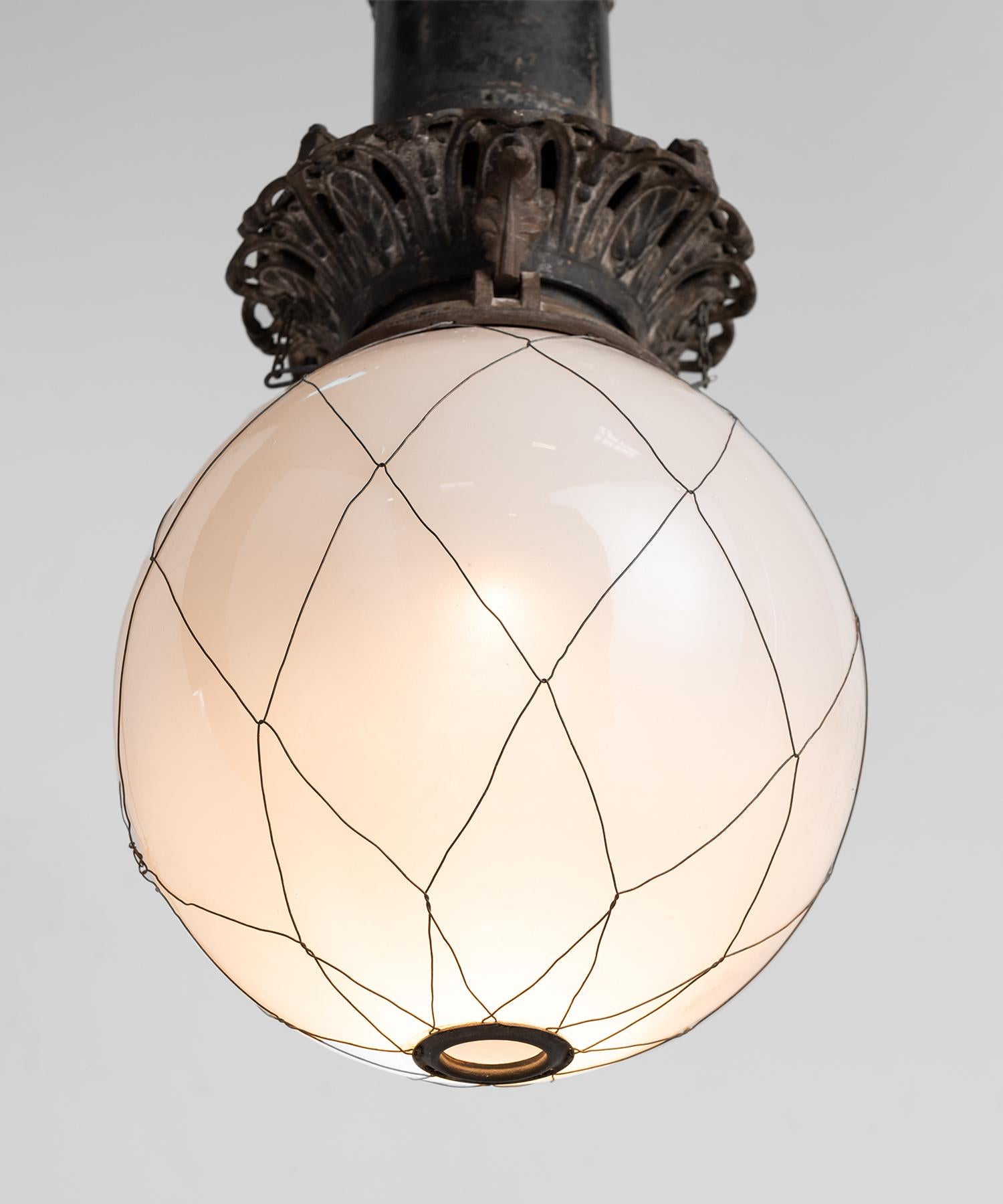 Large Opaline Glass Pendant In Good Condition In Culver City, CA