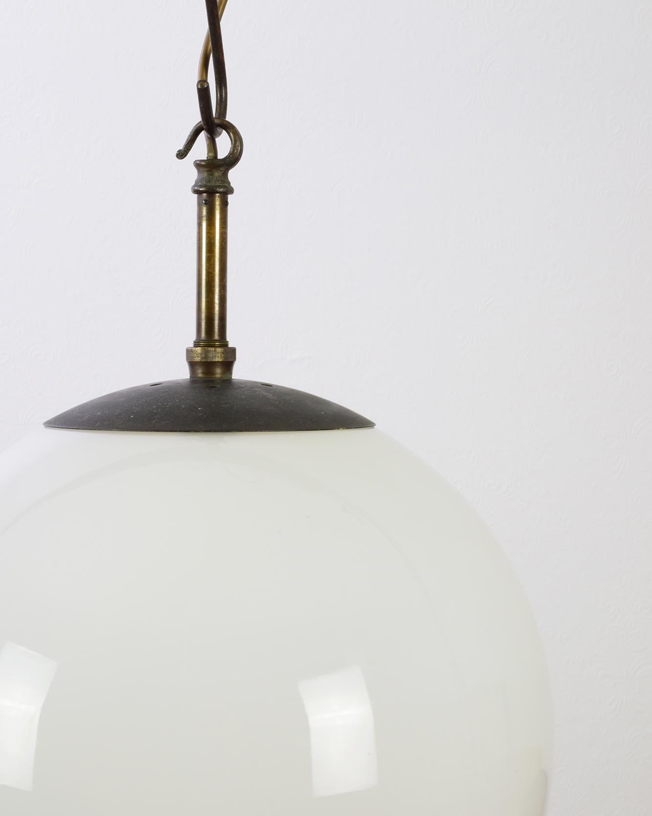 Art Deco Large Opaline Globe Pendant Lamp, 1920s, British Modernist, Super Provenance For Sale