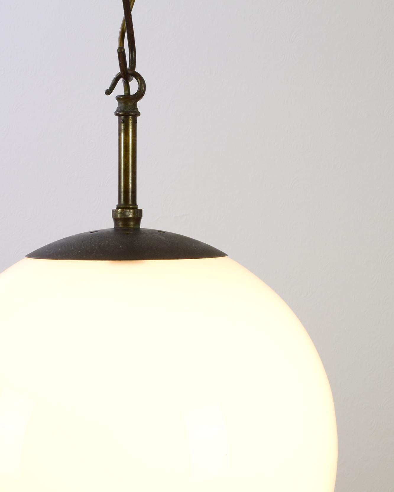 Large Opaline Globe Pendant Lamp, 1920s, British Modernist, Super Provenance In Good Condition For Sale In London, GB