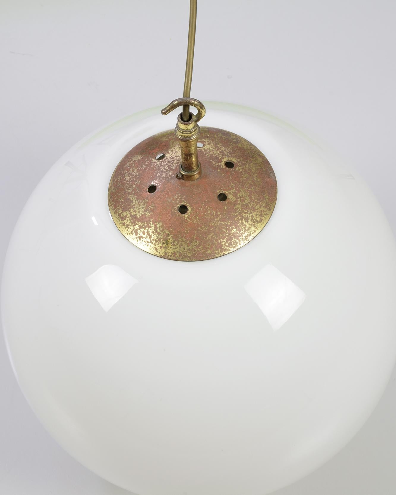 Large Opaline Globe Pendant Lamp, 1930s, British Modernist, Super Provenance 1