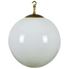 Large Opaline Globe Pendant Lamp, 1930s, British Modernist, Super Provenance