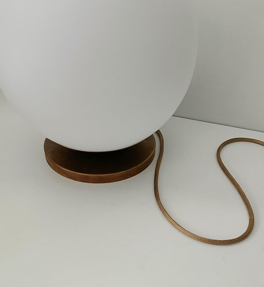 Brass Large opaline globe table lamp by Candas Design For Sale