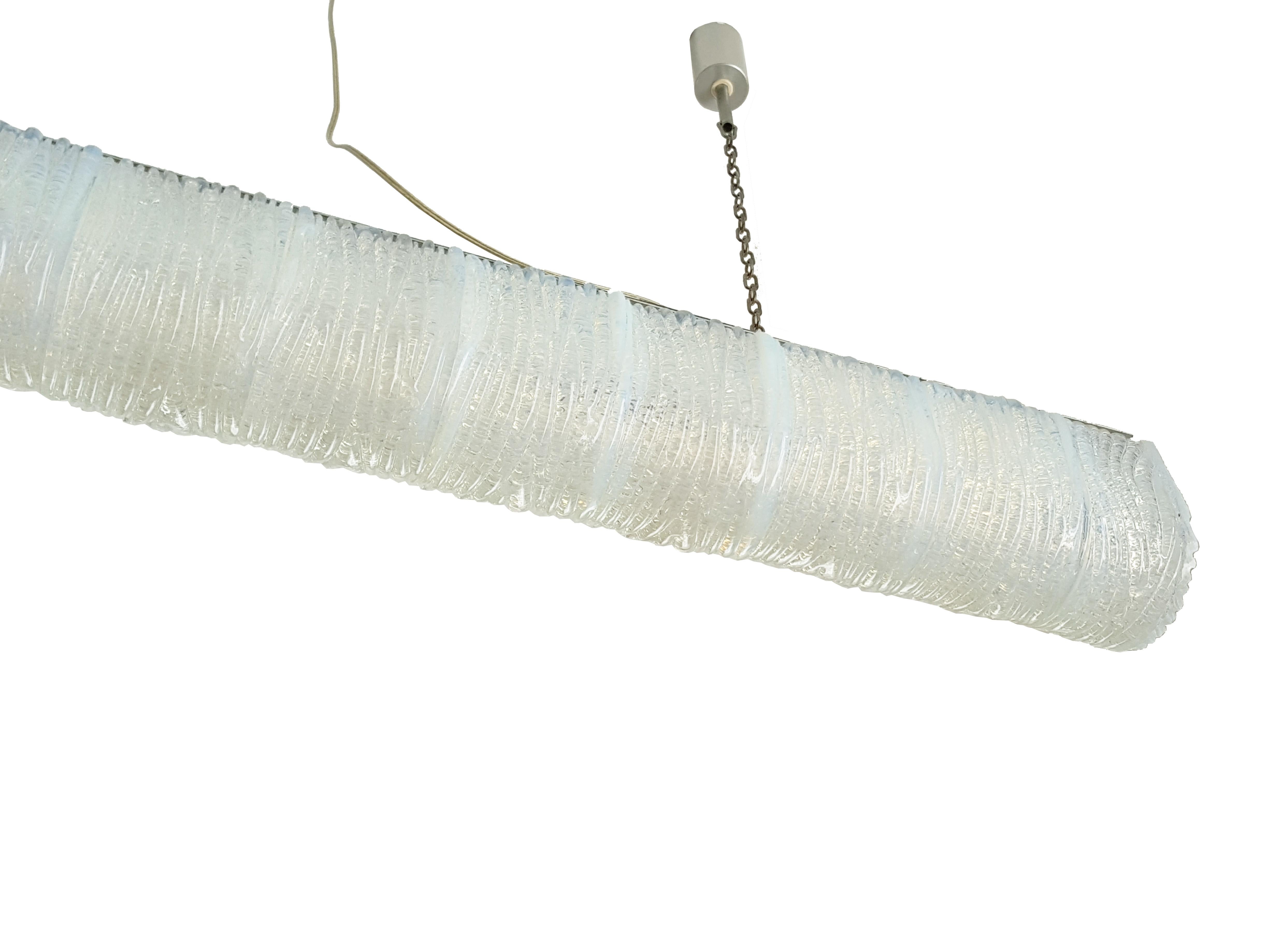 Large suspension lamp. Metal structure and 14 opaline/transparent/iridescent 