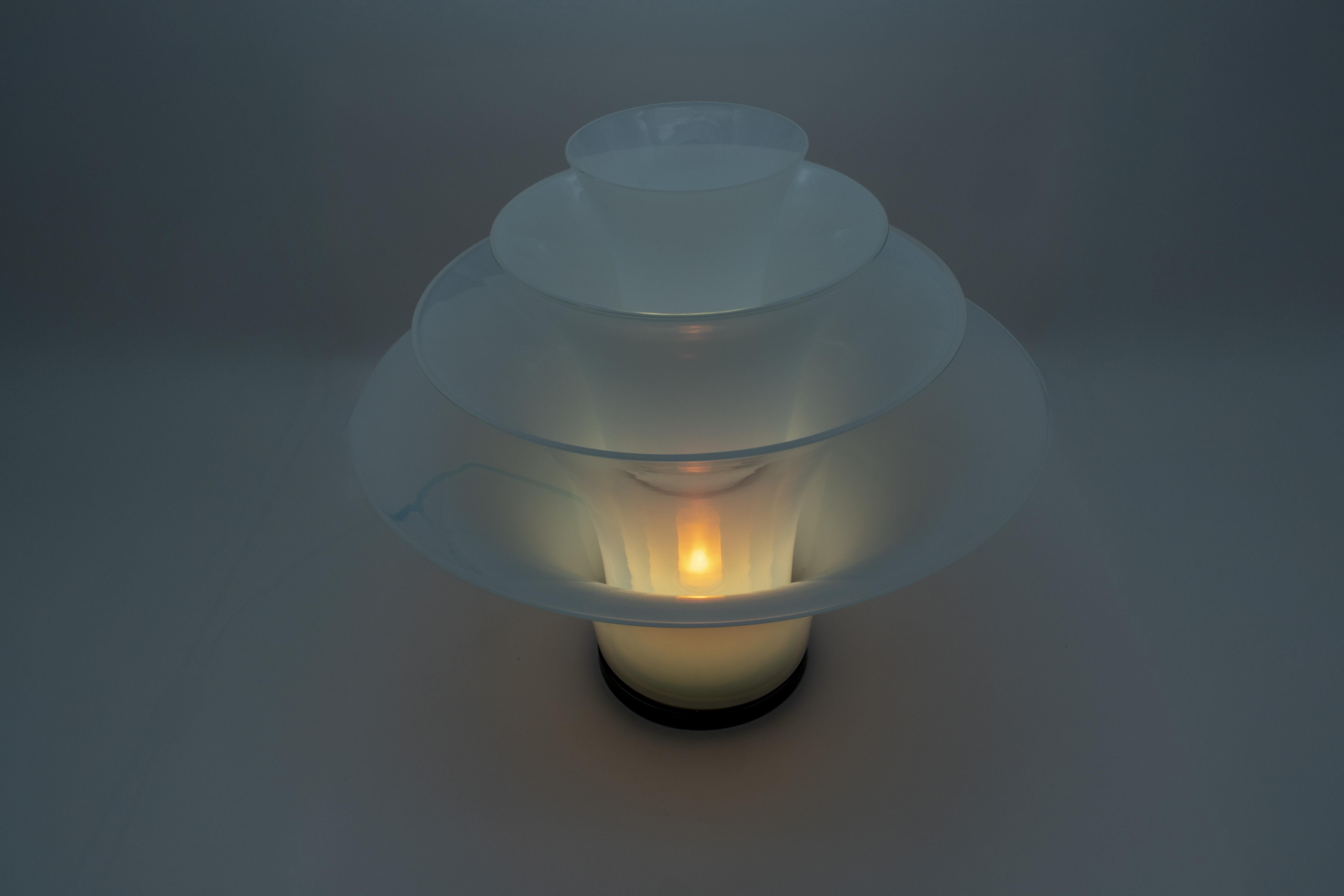Large Opaline Lotus Floor Lamp Murano Glass, DiGlass Vetrerie, Italy 1980s 7