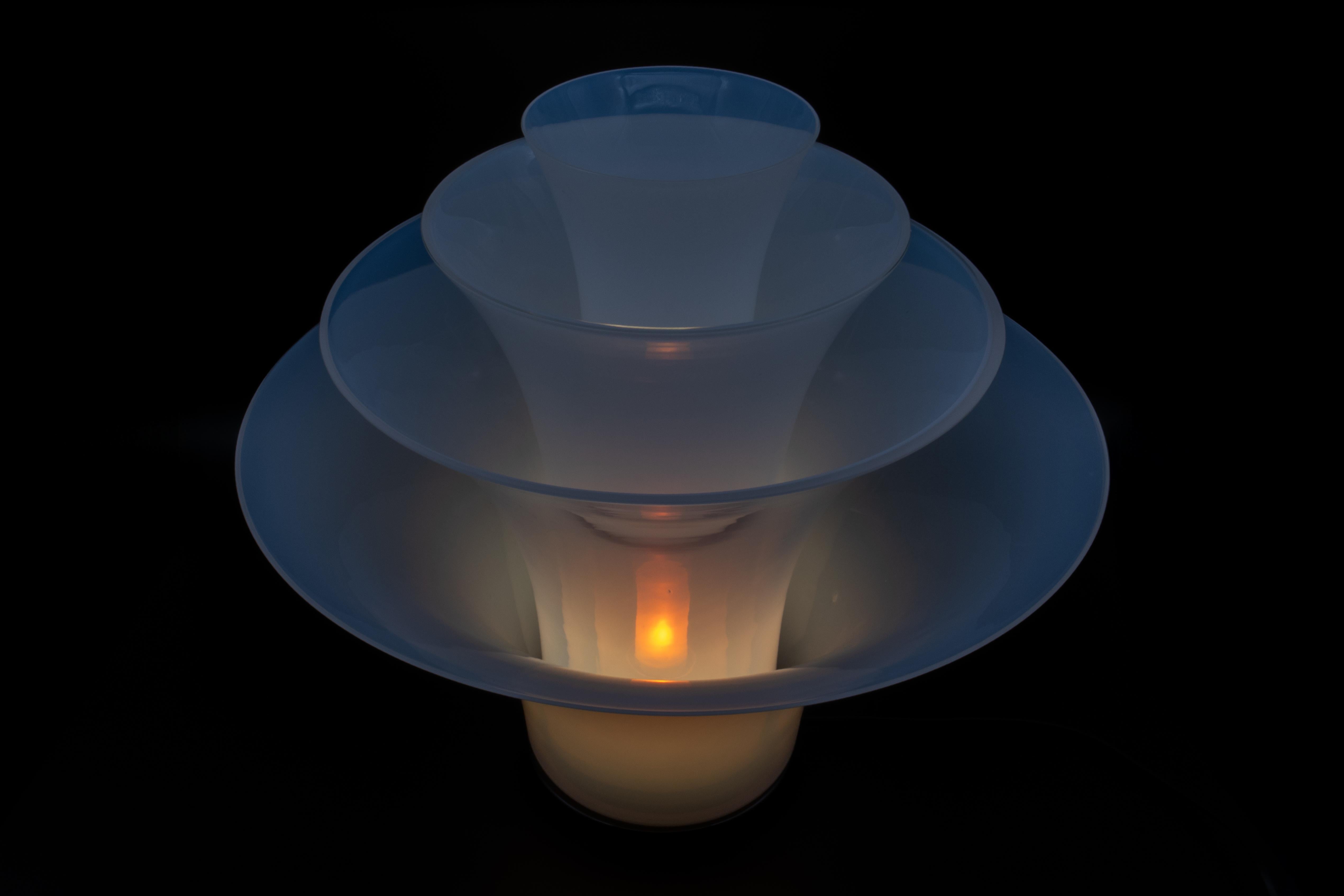 Large Opaline Lotus Floor Lamp Murano Glass, DiGlass Vetrerie, Italy 1980s 1