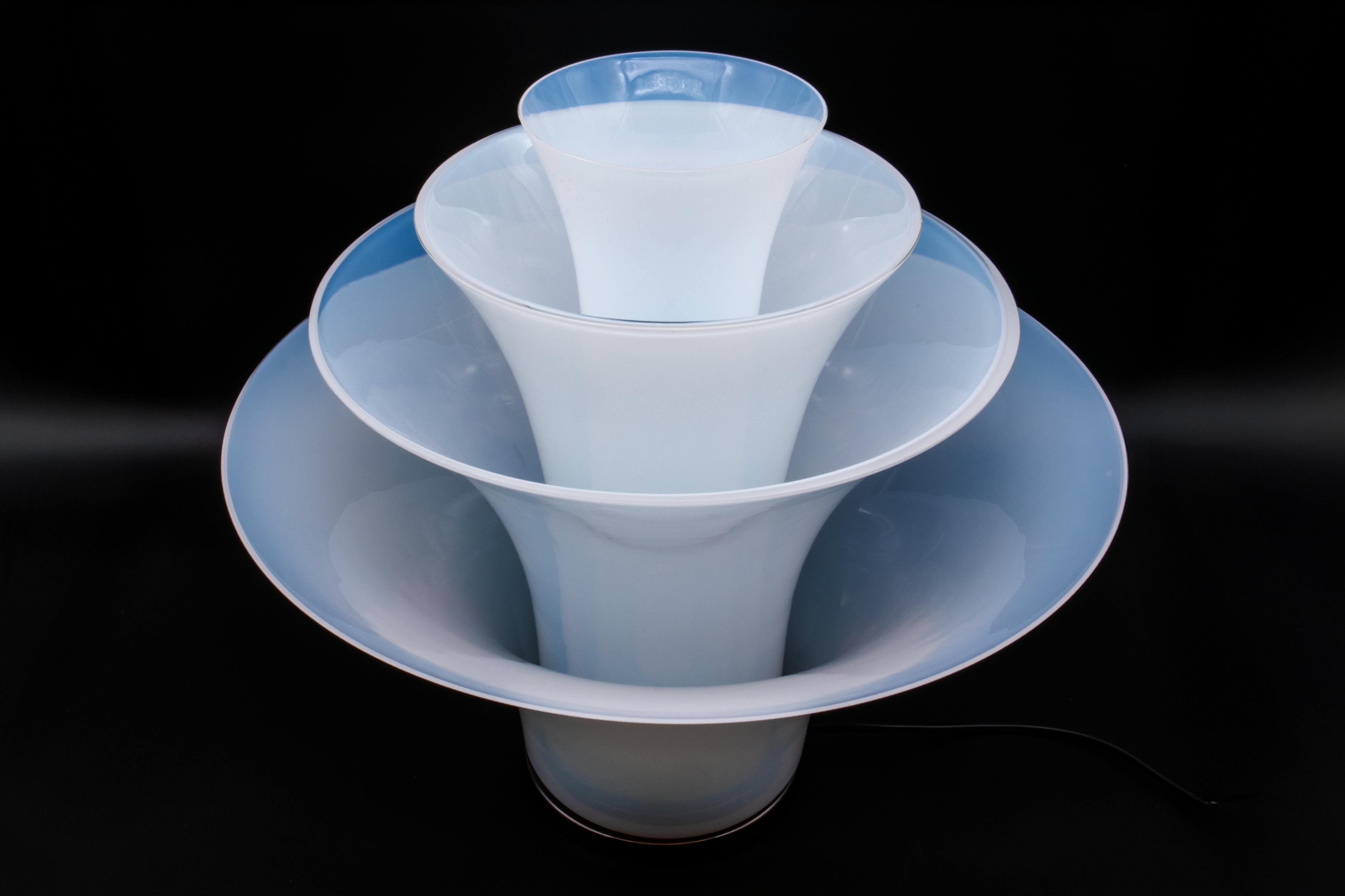 Large Opaline Lotus Floor Lamp Murano Glass, DiGlass Vetrerie, Italy 1980s 2