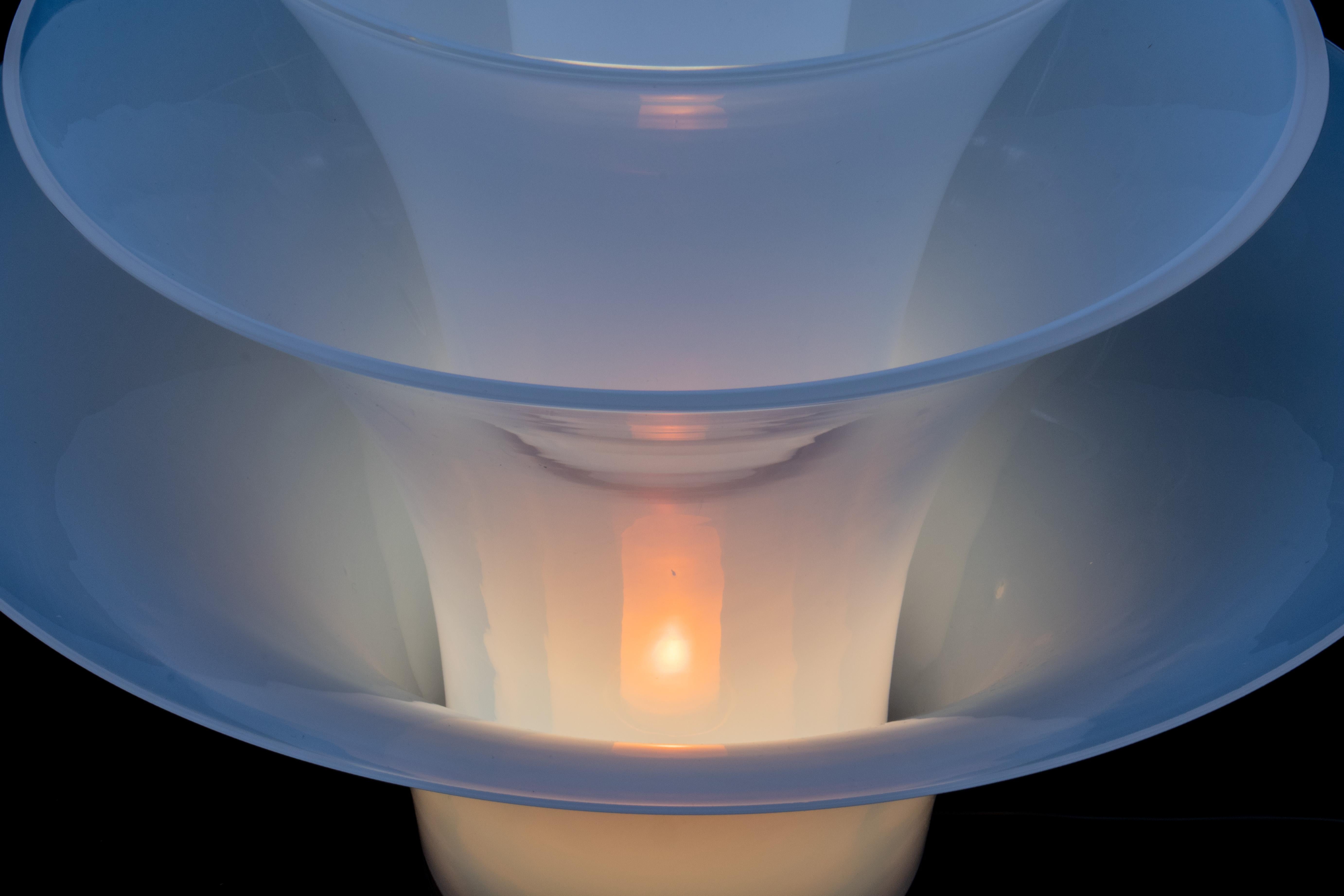 Large Opaline Lotus Floor Lamp Murano Glass, DiGlass Vetrerie, Italy 1980s 3