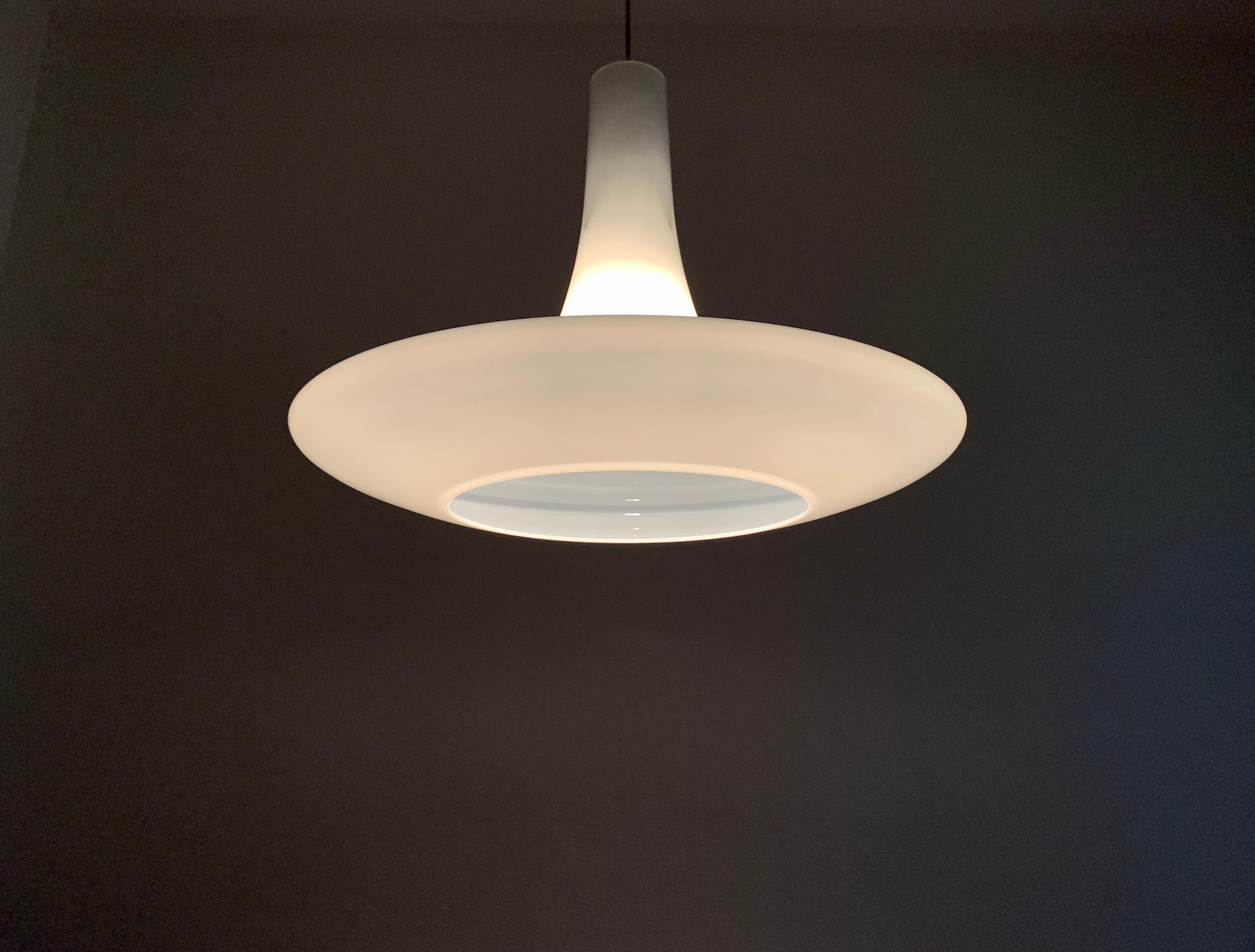 Large Opaline Pendant Lamp by Peill and Putzler For Sale 3