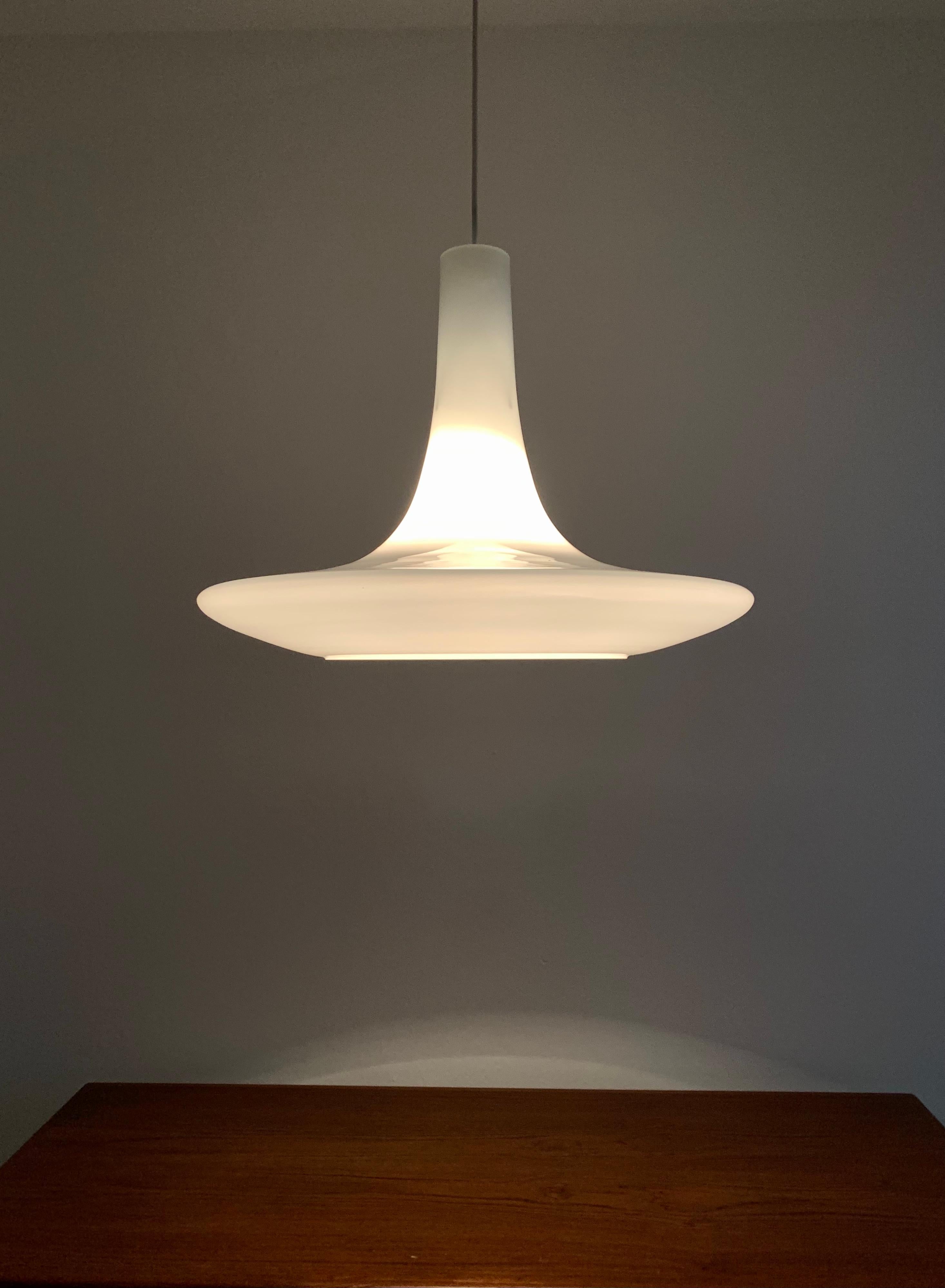 Large Opaline Pendant Lamp by Peill and Putzler For Sale 2