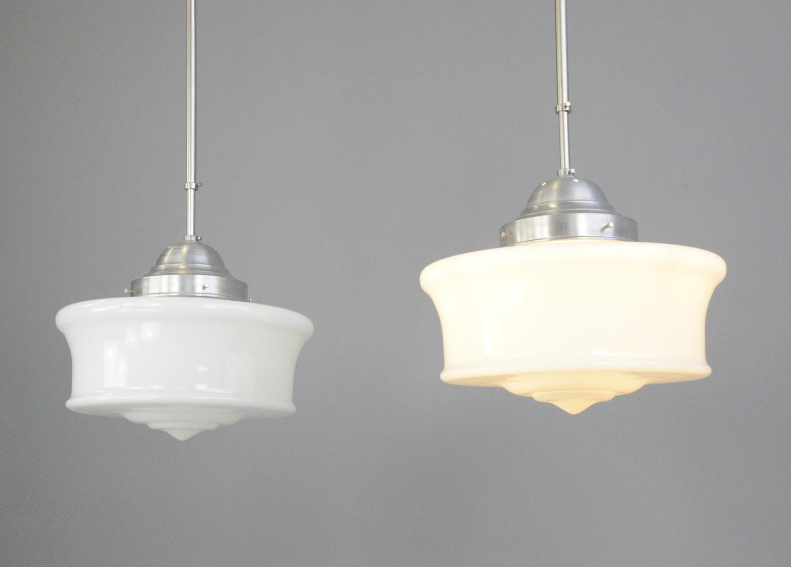 Large Opaline Pendant Lights circa 1930s In Good Condition In Gloucester, GB