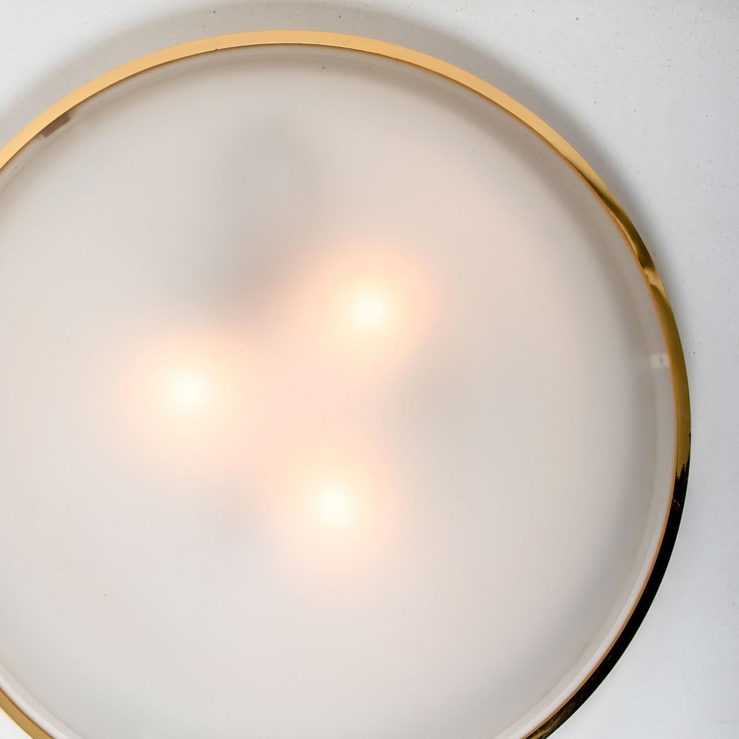 Large Opaque Glass and Brass Flush Mount by Glashütte Limburg, 1960s For Sale 4