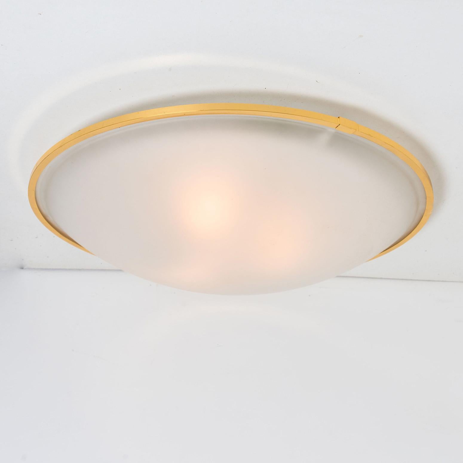 Large Opaque Glass and Brass Flush Mount by Glashütte Limburg, 1960s For Sale 1
