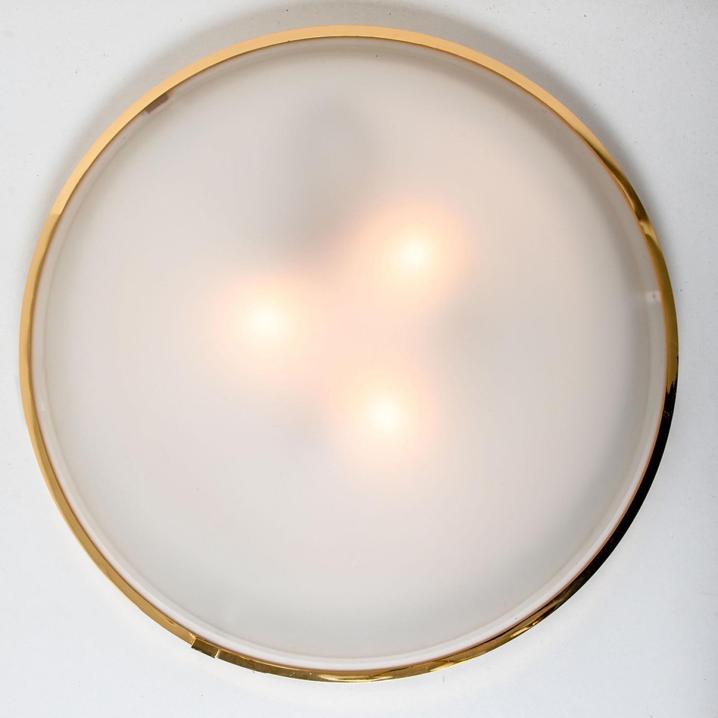 Large Opaque Glass and Brass Flush Mount by Glashütte Limburg, 1960s For Sale 2